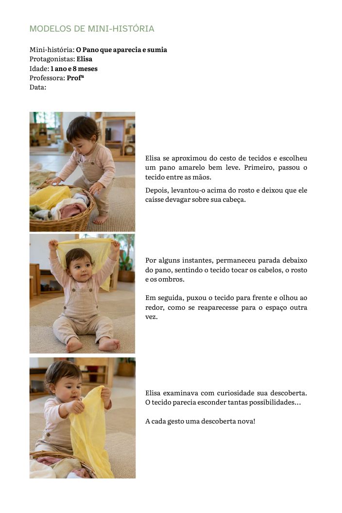 Mini-história O pano que aparecia e sumia, com três fotos e texto