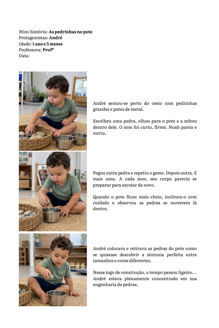 Mini-história As pedrinhas no pote, com fotos e texto