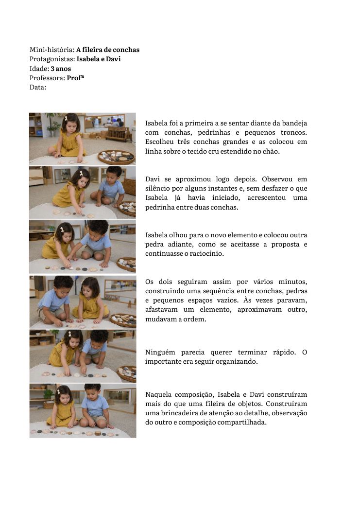 Mini-história A água que corria devagar, em formato de sequência com cinco fotos